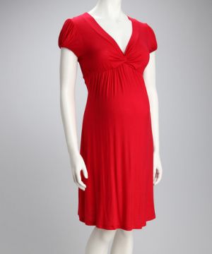 Jesse Maternity Red Knotted Maternity Cap-Sleeve Dress.jpg